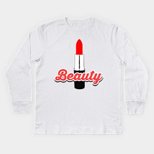 Beauty Red Lipstick Illustration Vector Design Kids Long Sleeve T-Shirt